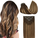 GOO GOO Human Hair Extensions Seamless Clip in Hair Extensions 20 Inch Ombre Chocolate Brown to Caramel Blonde 150g 7pcs Thick Remy Hair Extensions Full Head Natural Real Hair GOO GOO Store