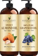 Handcraft Sweet Almond Oil and Handcraft Grapeseed Oil – 100% Pure and Natural Oils – Premium Therapeutic Grade Carrier Oil for Aromatherapy, Massage, Moisturizing Skin and Hair – 16 fl. Oz Handcraft Blends Store