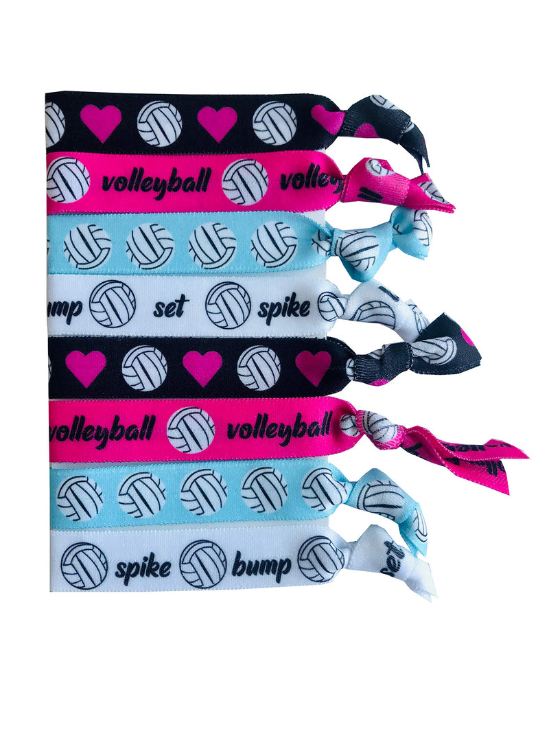 8 Piece Volleyball Hair Elastic Set - Accessories for Players, Women, Girls, Coaches, High School Teams, Club Teams and Leagues - MADE in the USA Sportigift