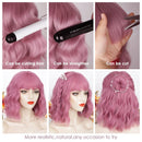 ENTRANCED STYLES Pink Wig with Bangs，Short Wavy Bob Wigs for Women Shoulder Length Colored Wigs Heat Resistant Synthetic Wig Daily Party Cosplay Wig 14 inch ENTRANCED STYLES