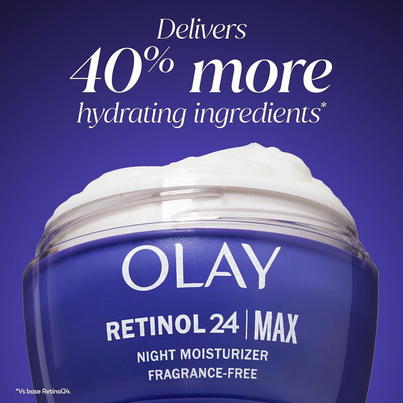 Olay Retinol Face Moisturizer, 24 MAX Anti-Aging Night Cream for Women, Fragrance-Free, Non Greasy - Anti-Wrinkle, Smooth Fine Lines, Tightening, Hydrating Skin Care - Peptides, Glycerin, 1.7 Oz Infinity Warehouse