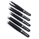 Tweezers Set 5-piece - Tweezer Guru Stainless Steel Slant Tip and Pointed Eyebrow Tweezer Set - Great Precision for Facial Hair, Ingrown Hair, Splinter and Blackhead Remover (Black) (5-Pack) TWEEZER GURU