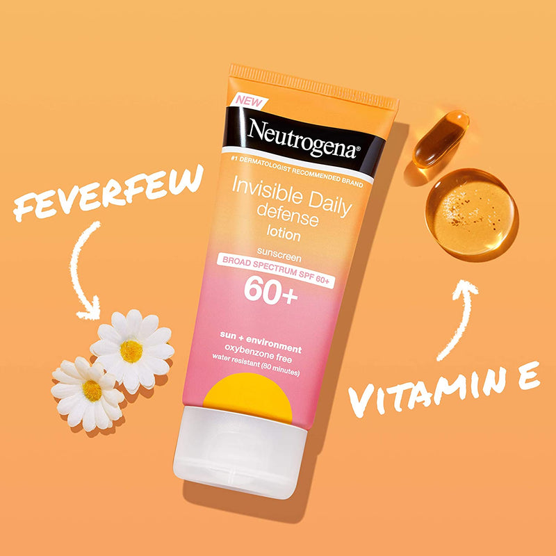 Neutrogena Invisible Daily Defense Sunscreen Lotion, Broad Spectrum SPF 60+, Oxybenzone-Free & Water-Resistant, Sun & Environmental Aggressor Protection, Antioxidant Complex, 3.0 fl. oz Neutrogena Store