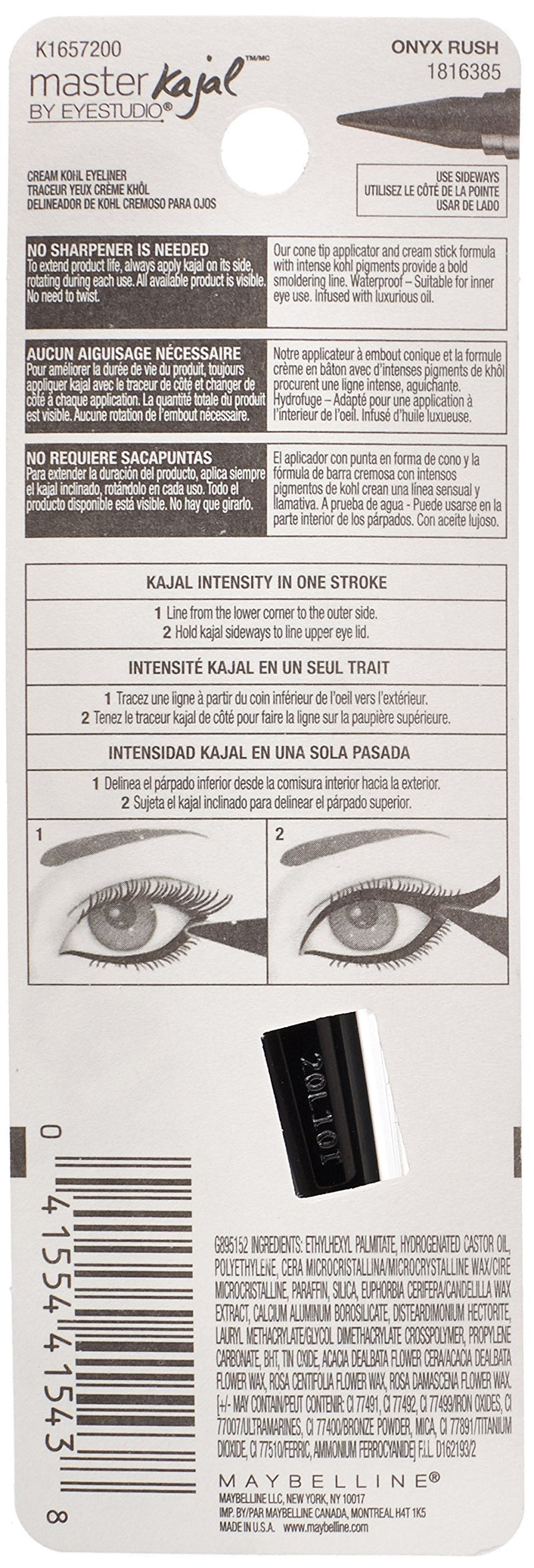 Maybelline New York Eyestudio Master Kajal Eyeliner, Onyx Rush, 0.053 oz. Maybelline New York
