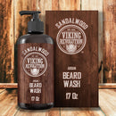Beard Wash Shampoo w/Argan & Jojoba Oils - Softens & Strengthens - Sandalwood Scent - Beard Shampoo w/Beard Oil (17 oz Shampoo) Viking Revolution