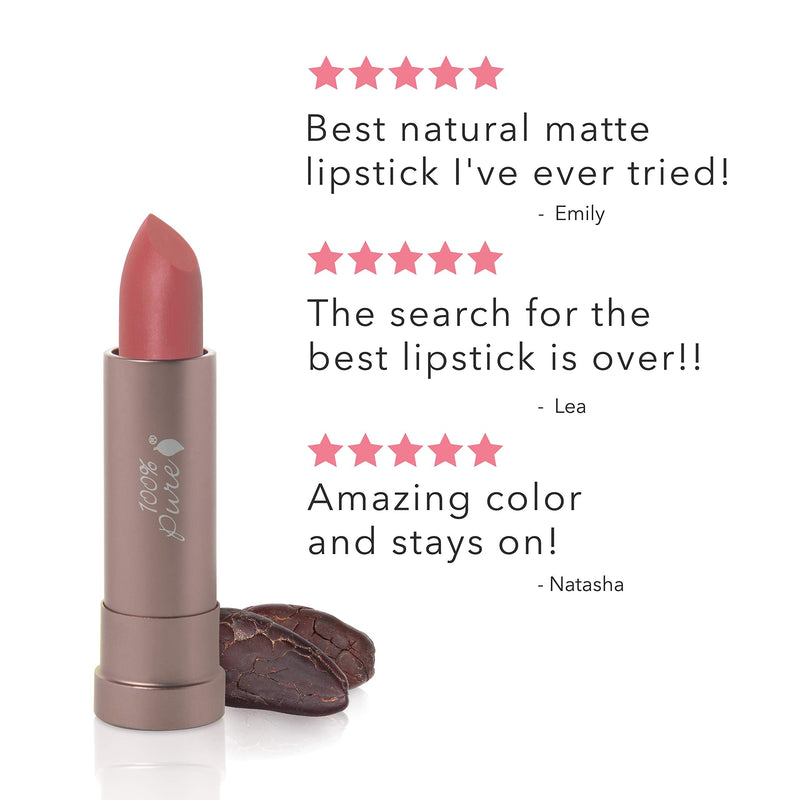 100% PURE Cocoa Butter Matte Lipstick (Fruit Pigmented), Pink Canyon, Full Coverage, Long Lasting, Matte Lip, Moisturizing Cocoa Butter, Natural Makeup (Dusty Pink) - 0.15 oz 100% PURE