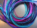 Feather Hair Extensions, 100% Real Rooster Feathers, Long Pink, Purple, Blue Colors (B1 mix) Feather Lily