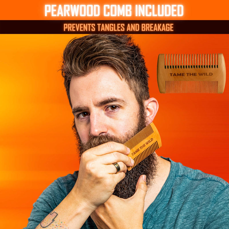 Tame the Wild Premium Beard Straightener - Ionic Anti-Scald Technology - Heated Beard Brush - 3 Temp Settings - Wooden Comb Included - Gift Set TAME THE WILD MAKE YOUR BEARD BEHAVE