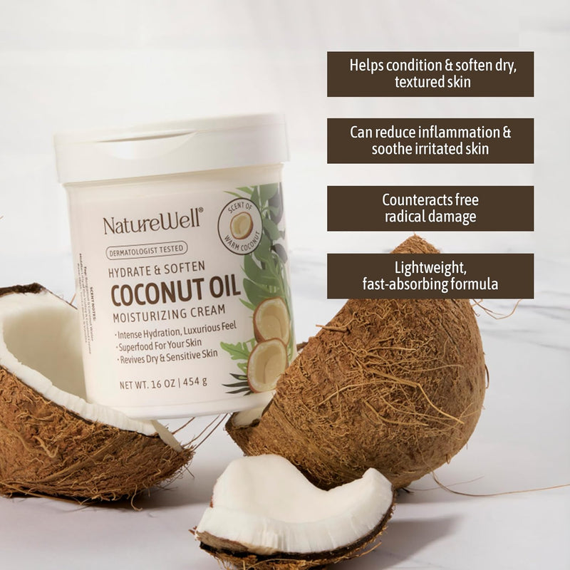 NATURE WELL Hydrate & Soften Coconut Oil Moisturizing Cream for Face, Body, & Hands, Non-Greasy, Intense Hydration & Luxurious Feel, Revives Dry & Sensitive Skin, Superfood for Your Skin, 16 Oz Infinity Warehouse