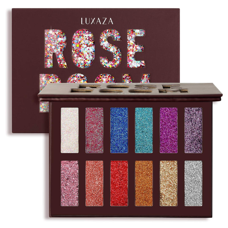LUXAZA Holographic Glitter Eyeshadow Palette Metallic Festival Style,Ultra Pigmented Shimmer Sparkling Eyeshadow Makeup pallet,Long Lasting Waterproof Eye Shadows Cosmetics Gift Kit LUXAZA