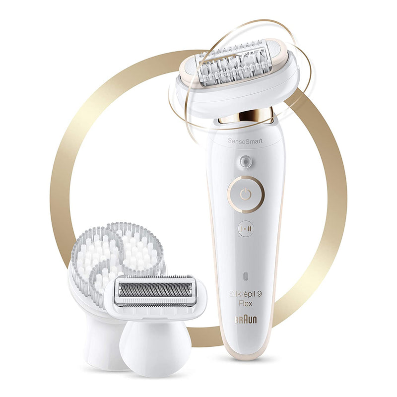 Braun Epilator for Women with Flexible Head, Silk-épil 9 9-030 for Hair Removal, Womens Shaver & Trimmer, Wet & Dry, Cordless, Rechargeable, Beauty Kit with Body Exfoliation Cap, White/Gold Braun Store