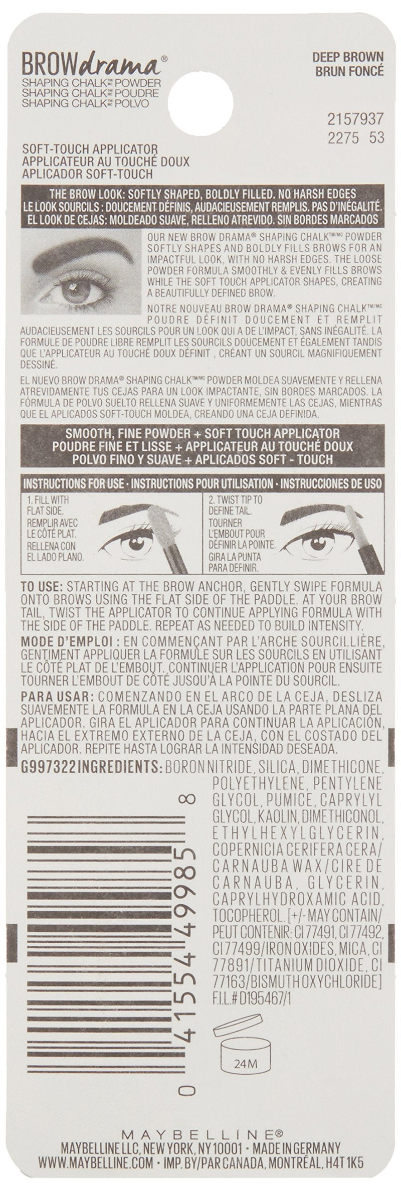 Maybelline New York Brow Drama Shaping Chalk Powder, Deep Brown, 0.035 fl. oz. Maybelline New York