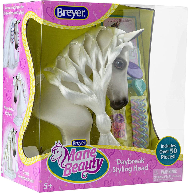 Breyer Horses Mane Beauty Horse Styling Head | Daybreak | White Extra-Long Silky No Tangle Mane | 10" x 4.25" x 4.25" | Styling Book, Brush, Hair Coils, Hair Clips, Elastics | Horse Toy | Model