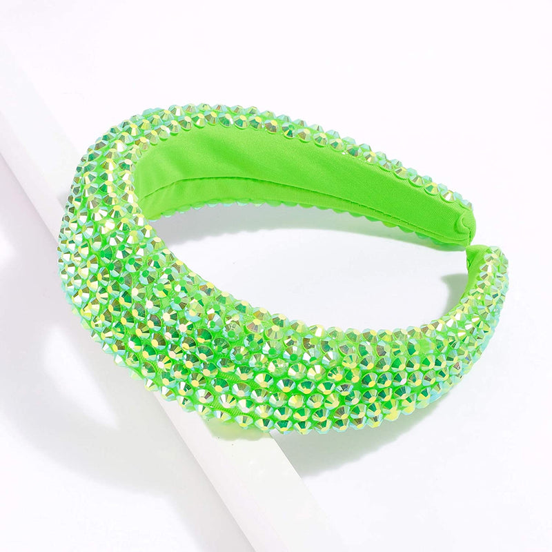 SP SOPHIA COLLECTION Women's Sparkling Crystal Padded Rhinestone Wide Bejeweled Hair Headband Party Hairband Hair Accessories in Lime SP Sophia Collection Store