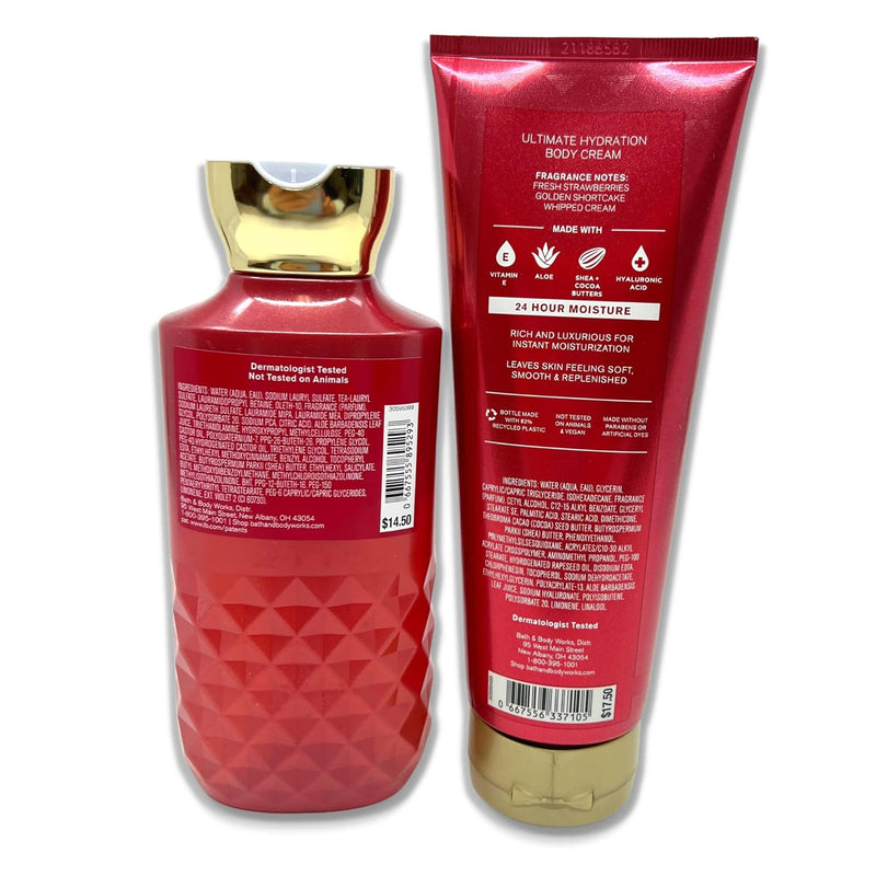 Bath & Body Works - Strawberry Pound Cake - 2 Piece bundle - Shower Gel 10 fl oz and Ultimate Hydration Body Cream 8 oz Infinity Warehouse