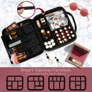 Leather Makeup Train Case Travel Makeup Bag PU Leather Cosmetic Bag Storage Organizer with Adjustable Divider Outside Pocket Portable Brush Holder Gift for Women - Black Leather Stagiant