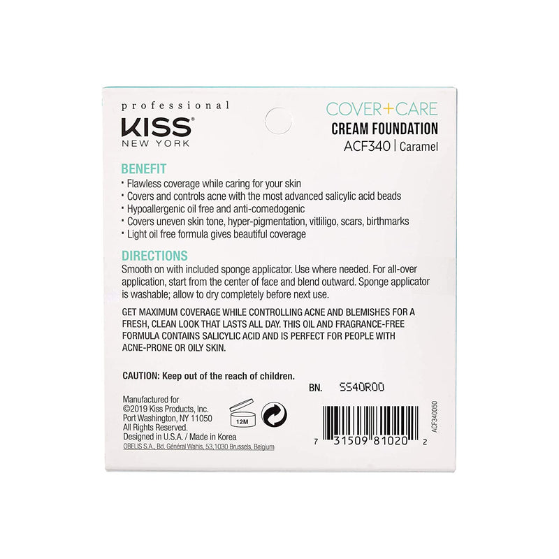 KISS Cover+Care Acne Control Cream Foundation-ACF340 (Caramel) KISS Store