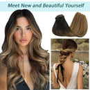 GOO GOO Seamless Hair Extensions Clip in 18 Inch Balayage Dark Brown Fading to Chestnut Brown and Dirty Blonde Hair Extensions 130g 7pcs Remy Hair Extensions with PU Weft Thick Clip in Hair for Women GOO GOO