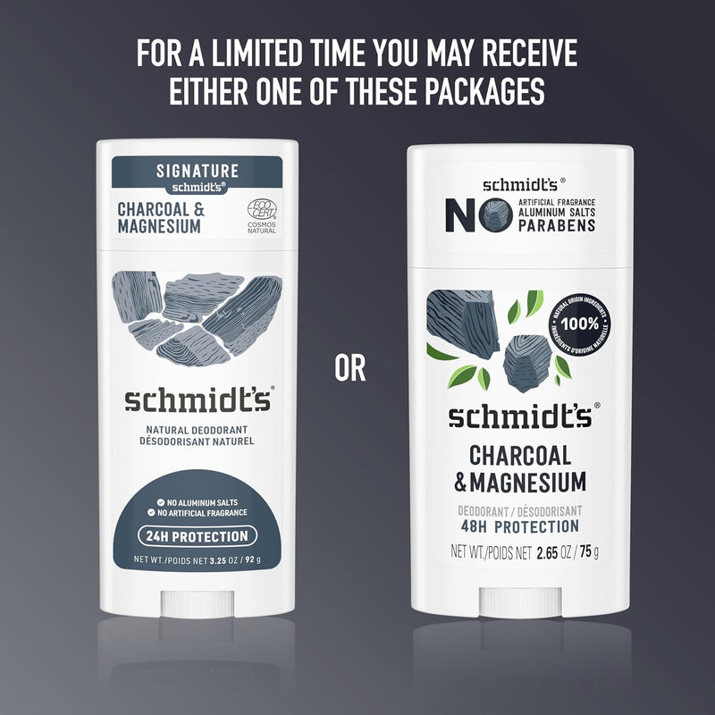 Schmidt's Aluminum-Free Vegan Deodorant Charcoal & Magnesium with 48 Hour Odor Protection, 2 Count for Women and Men, Natural Ingredients, Cruelty-Free, 2.65 oz, Pack of 2 Infinity Warehouse