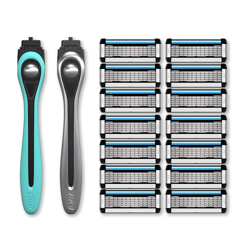 Made For You by BIC Shaving Gift Set for Every Body - Men & Women, 2 Handles with 14 Cartridge Refills – 5-Blade Razors, Nickel & Teal, Kit Made For You Store