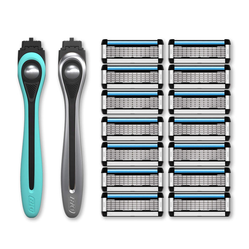 Made For You by BIC Shaving Gift Set for Every Body - Men & Women, 2 Handles with 14 Cartridge Refills – 5-Blade Razors, Nickel & Teal, Kit Made For You
