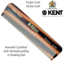 Kent A FOT Handmade All Fine Tooth Saw Cut Beard Comb - Pocket Comb and Travel Comb - Styling Comb or Wet Comb for Fine or Thinning Hair, Beard Care, and Hair Care for the Essential Kent Beard Kit KENT