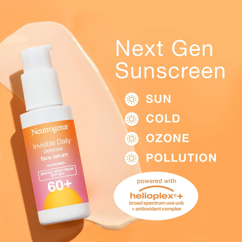 Neutrogena Invisible Daily Defense Face Serum with Broad Spectrum SPF 60+ to Help Even Skin Tone, Oil-Free, Non-Greasy, Antioxidant Complex for Environmental Aggressors, 1.7 fl. Oz Neutrogena