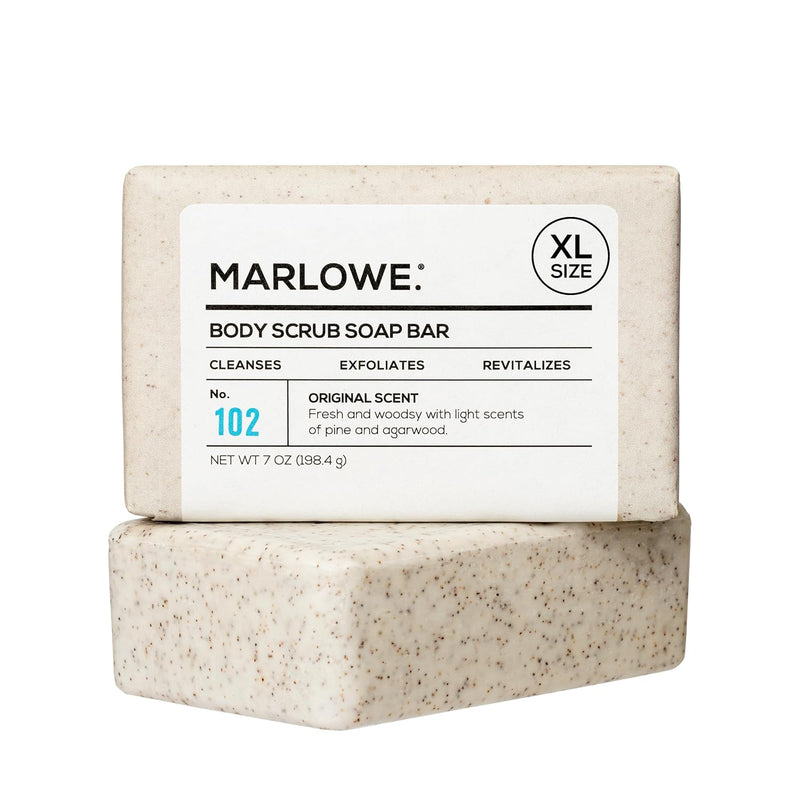 MARLOWE. No. 102 Body Scrub Soap 7 oz, Santal, Exfoliating Soap Bar with Shea Butter, Olive Oil & Green Tea Extracts, Cleanses, Smooths & Revitalizes Skin, Warm Amber, Spice & Citron Scent Infinity Warehouse
