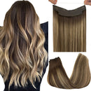 GOO GOO Human Hair Extensions Halo Hair Ombre Chocolate Brown to Honey Blonde 70g 12 Inch Hairpiece Remy Wire Hair Extensions Halo Straight Invisible Hair Extensions with Fish Line GOO GOO