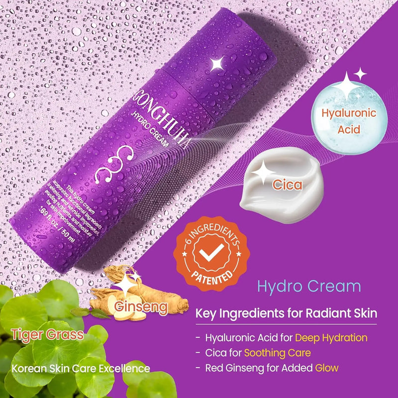Hydro Cream – Lightweight Ultra-Hydrating Face Moisturizer for Glowing Skin | 50ml (1.69 fl oz) with Hyaluronic Acid & Cica | Korean Skin Care Infinity Warehouse