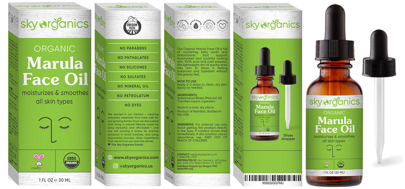 Organic Marula Oil by Sky Organics (1 oz) Cold-pressed USDA Organic 100% Pure Unrefined Marula Oil for Skin and Hair Natural Marula Face Oil Moisturizing Beauty Oil for All Skin Types Sky Organics
