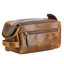KOMALC Premium Buffalo Leather Unisex Toiletry Bag Travel Dopp Kit (Distressed Orange Tan) KomalC