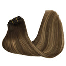 GOO GOO Remy Hair Extensions 16 Inch 7pcs 120g Chocolate Brown to Caramel Blonde Mixed Brown Balayage Thick Straight Hair Clip in Human Hair Extensions Real Hair Extensions GOO GOO