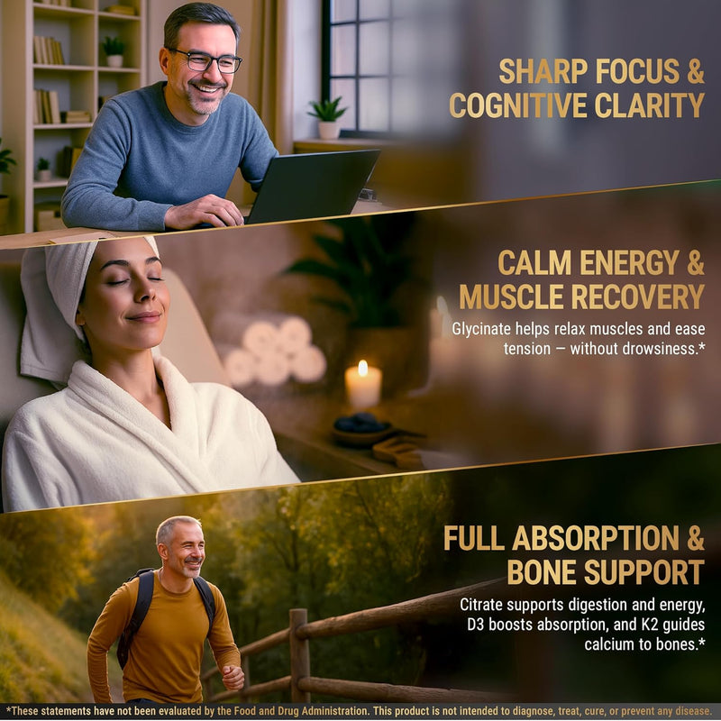 Magnesium Complex L-Threonate, Glycinate, Citrate with Vitamin D3 10,000 IU & K2 MK-7 – Brain, Bone & Immune Support – 60 Vegan Capsules – High Absorption, Non-GMO Infinity Warehouse