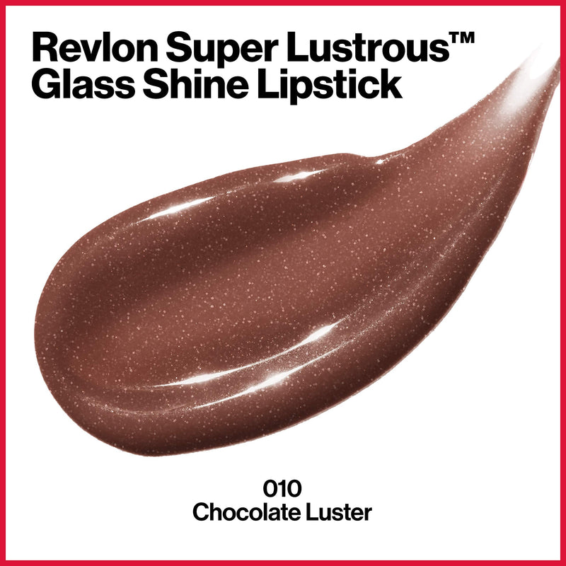 REVLON Super Lustrous Glass Shine Lipstick, Flawless Moisturizing Lip Color with Aloe, Hyaluronic Acid and Rose Quartz, Chocolate Luster (010), 0.15 oz REVLON