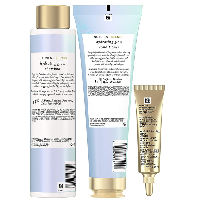 Pantene Shampoo and Conditioner plus Hair Mask Rescue Shot Treatment with Baobab Essence Nutrient Blends Hydrating Glow Pantene Store