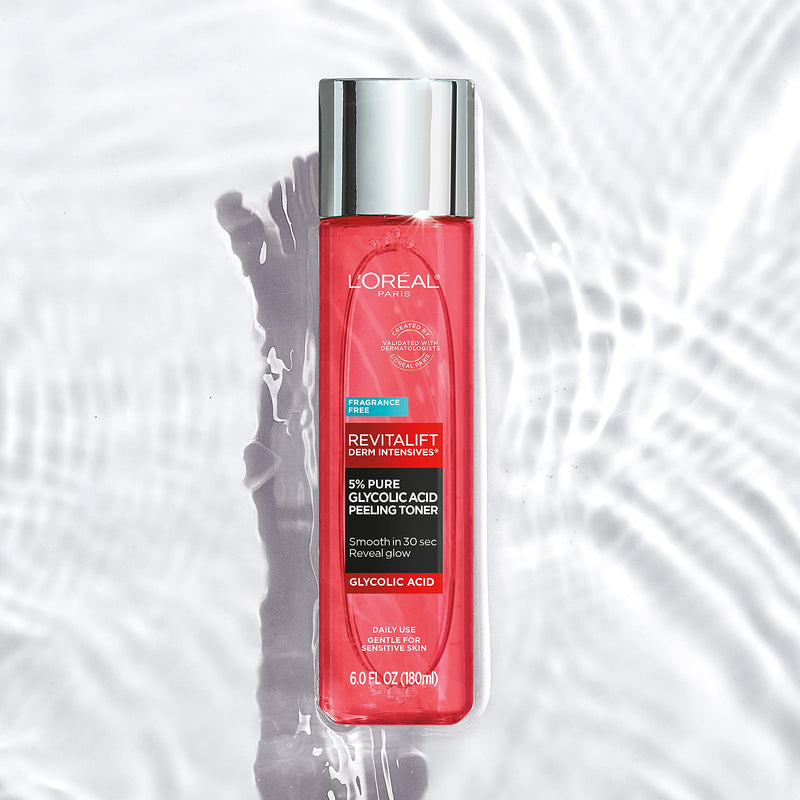 L'Oreal Paris Revitalift 5% Pure Glycolic Acid Peeling Toner from Derm Intensives with Aloe Vera, Smooth Skin & Reveal Glow, Daily Exfoliant for Brighter Skin, Fragrance and Alcohol Free, 6 Fl Oz L'Oreal Paris