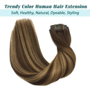 GOO GOO PU Clip in Hair Extensions Human Hair 22 Inch Ombre Chocolate Brown to Caramel Blonde Seamless Hair Extensions Clip in 150g 7pcs Straight Natural Remy Hair Extensions with PU Clips for Women GOO GOO Store