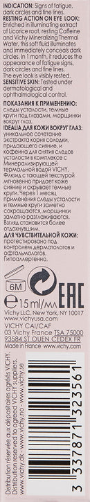 Vichy Idéalia Eye Cream with Caffeine & Vitamin C, Anti-Aging Eye Cream for Dark Circles & Fine Lines to Brighten & Smoothe, 0.5 Fl Oz Vichy