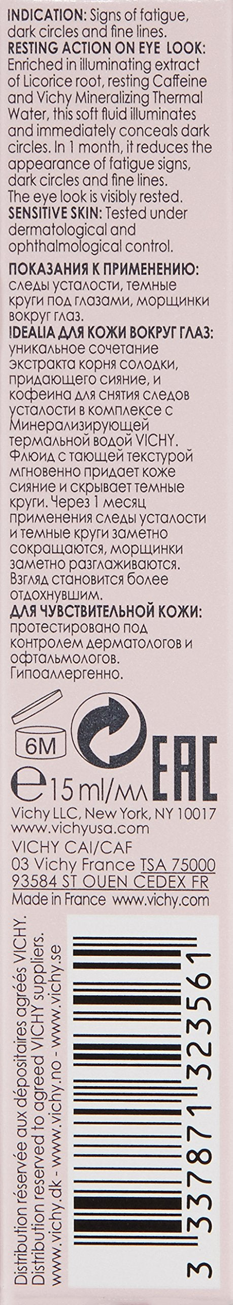 Vichy Idéalia Eye Cream with Caffeine & Vitamin C, Anti-Aging Eye Cream for Dark Circles & Fine Lines to Brighten & Smoothe, 0.5 Fl Oz Vichy