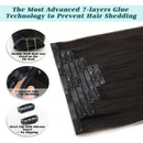 GOO GOO Human Hair Extensions Clip in PU Weft Dark Brown Seamless Hair Extensions Clip in 16 Inch 130g 7pcs Remy Hair Extensions Human Hair Thick Natural Hair Extensions Full Head for Women GOO GOO