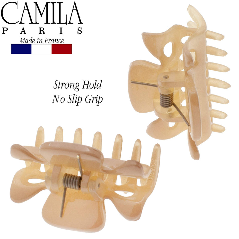 Camila Paris CP3047 French Hair Clip for Women, 1.5 inch Set of 2 Beige Girls Hair Claw Clips Jaw Fashion Durable Styling Hair Accessories for Women, Strong Hold No Slip Grip, Made in France Camila