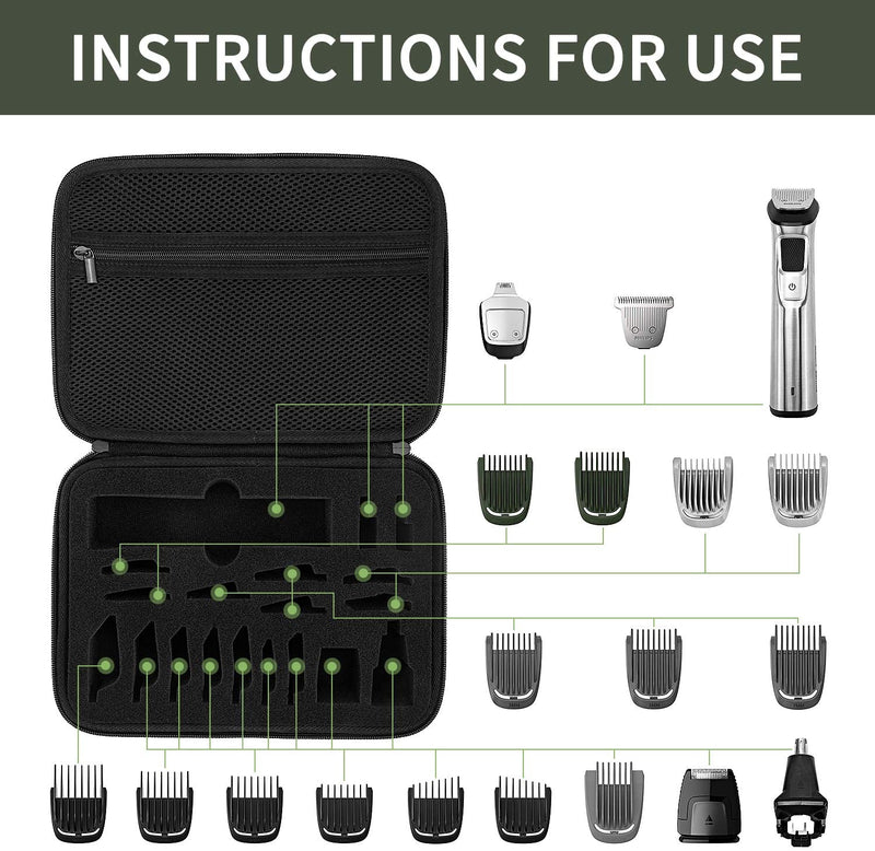 Yinke Case for Philips Norelco Multigroom Series 7000 MG7750/49 Beard Trimmer & attachments, Travel Storage Bag Hard Case Organizer (Series 7000) Yinke