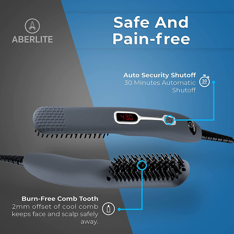 Aberlite EDC - Premium Beard Straightener Brush for Men - Professional Straightening Tool Heated Comb - For Short & Long Beards  - For Home and Travel Aberlite