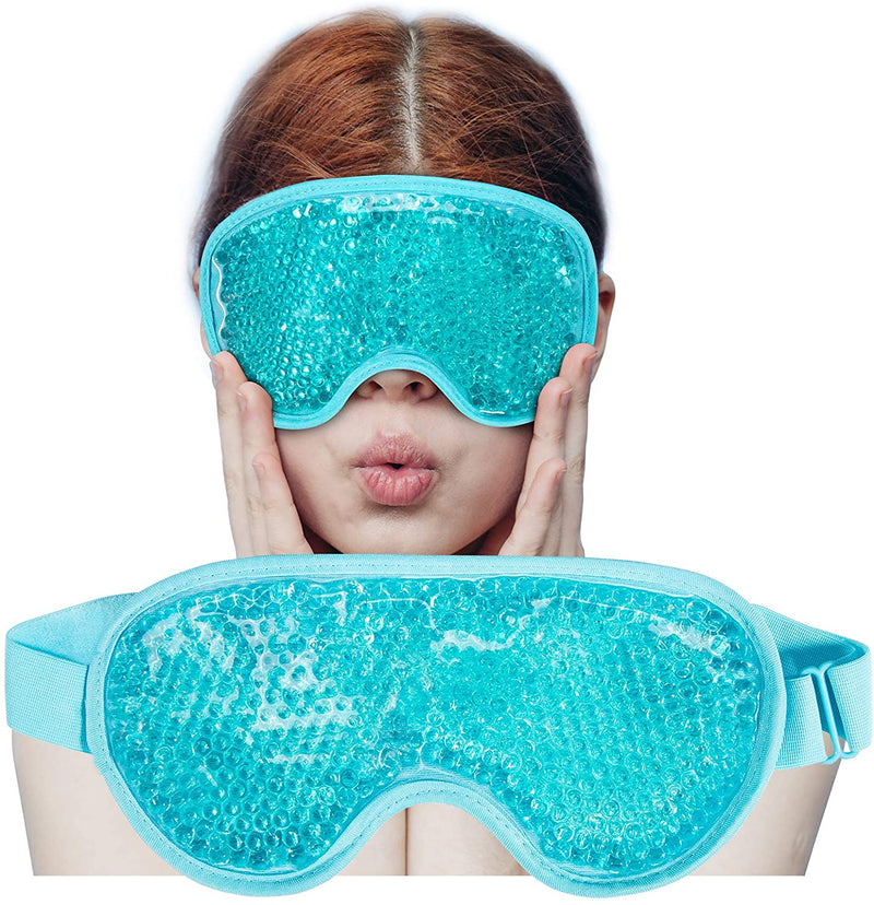 Cooling Ice Gel Eye Mask-Reusable Eye Masks, Sleeping Mask with Plush Backing for Headache, Puffiness, Migraine, Stress Relief (Blue) J JIMOO