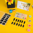 Black Stick On Nails, 200PCS Cosics Glossy Black Press On Acrylic Nails Coffin Shaped & Stiletto Nail Tips Long Length, Ballerina Almond Full Cover Fake Nail Set for Women, Girl Nail Art DIY, Manicure Cosics