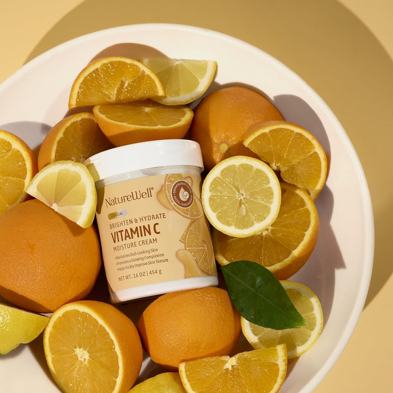 NATURE WELL Clinical Brighten & Hydrate Vitamin C Moisture Cream Skincare for Face, Body & Hands, Revitalizes Dull-Looking Skin, Promotes A Glowing Complexion, Helps Visibly Improve Skin Texture, 16oz Infinity Warehouse