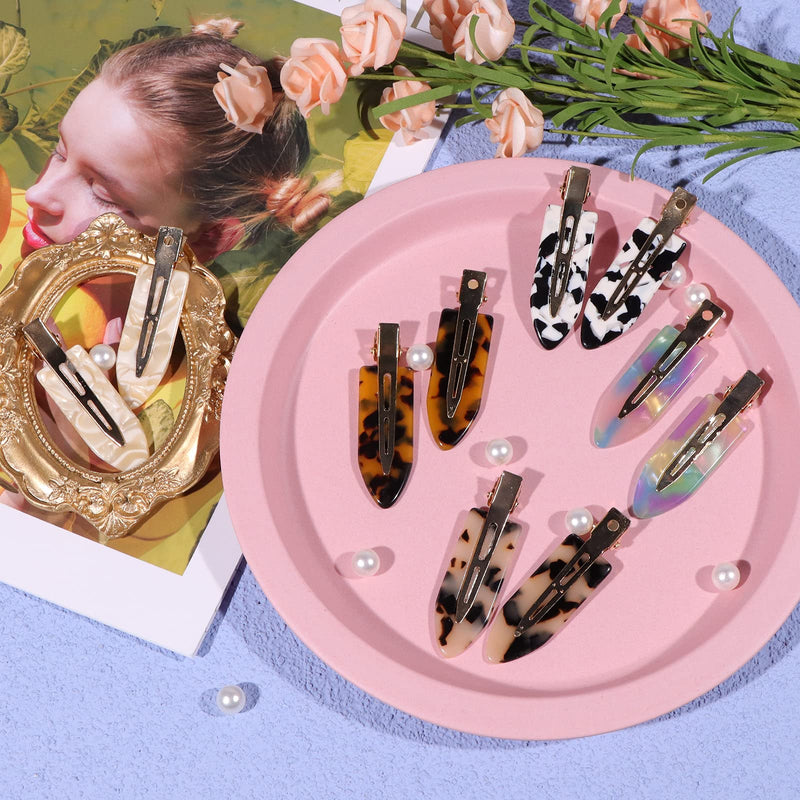 Magicsky 10PCS No Bend Hair Clips for Styling, Acrylic Resin Flat Clip, No Crease Curl Small Pin, Bang Seamless Hair Barrette Tool for Makeup-Hairstyle Accessories for Women Girls, Leopard White Black Magicsky