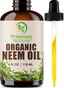 Organic Neem Oil For Skin - Neem Oil for Hair, 100% Pure Neem Oil Cold Pressed Moisturizer Neem Oil for Essential Oil Mixing Neem Oil Organic Massage Oil 4 oz Premium Nature Store
