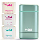 Wild Aluminum Free Deodorant Starter Kit - Refillable Stick Deodorant with Aqua Applicator Case & Vegan Refill Variety Pack - Fresh Cotton & Sea Salt, Cherry Blossom and Coconut & Vanilla Scents Infinity Warehouse